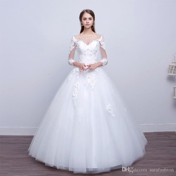 Gorgeous Scoop Neck Tulle Ball Gown Wedding Dress with Lace Appliques 2019 Full Long Sleeves Wedding Gowns Floor Length Vestidos De Novia
Gorgeous Scoop Neck Tulle Ball Gown Wedding Dress with Lace Appliques 2019 Full Long Sleeves Wedding Gowns Floor Length Vestidos De Novia