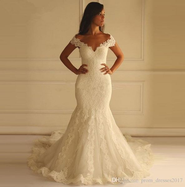 mermaid wedding dresses vintage lace appliques bridal gowns v neck off the shoulder hollow back custom made plus size brides wear, White
mermaid wedding dresses vintage lace appliques bridal gowns v neck off the shoulder hollow back custom made plus size brides wear, White