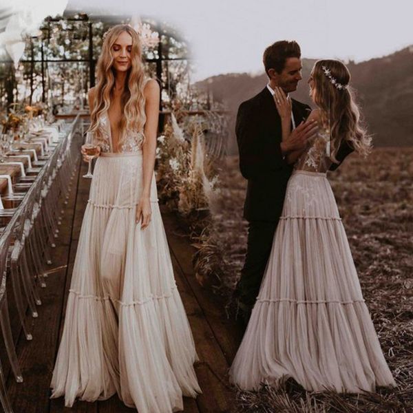 vintage bohemian boho wedding dresses 2020 deep v-neck whimsical boho dreamy country bridal gowns beach vestido de noiva, White
vintage bohemian boho wedding dresses 2020 deep v-neck whimsical boho dreamy country bridal gowns beach vestido de noiva, White