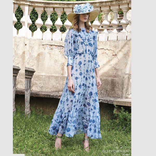 2019 designer fashion maxi dress women's lantern half sleeve blue roses printed beach holiday long dress, Black;gray
2019 designer fashion maxi dress women's lantern half sleeve blue roses printed beach holiday long dress, Black;gray