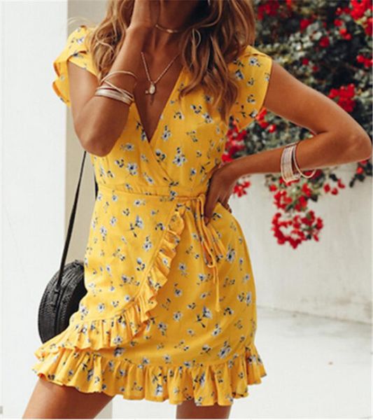 women v neck holiday casual small floral printed mini sun dress frill ladies summer beach print floral paisley dress with sashes, Black;gray 
women v neck holiday casual small floral printed mini sun dress frill ladies summer beach print floral paisley dress with sashes, Black;gray