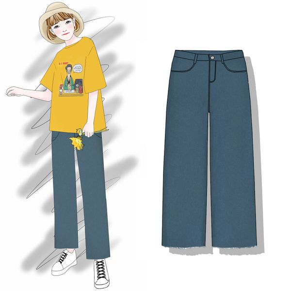 2019 new fashion women's jeans spring washed edging wide-leg pants loose denim pants women's tide, Blue
2019 new fashion women's jeans spring washed edging wide-leg pants loose denim pants women's tide, Blue