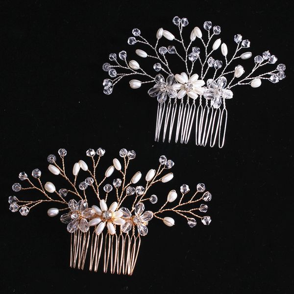 le liin bride hair comb handmade pearl crystal flower hair comb jewelry, Golden;white
le liin bride hair comb handmade pearl crystal flower hair comb jewelry, Golden;white