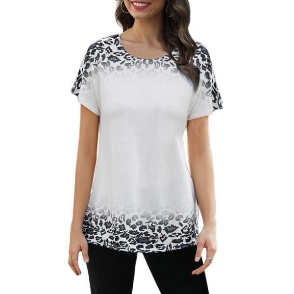 women's t-shirt fashion women leopard gradient color short sleeve sumer casual tee, White
women's t-shirt fashion women leopard gradient color short sleeve sumer casual tee, White