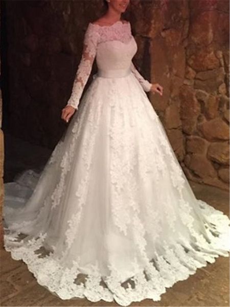 vintage off the shoulder long sleeves appliques muslim wedding dresses with bow sash wedding bridal gowns robe de mariage plus size, White
vintage off the shoulder long sleeves appliques muslim wedding dresses with bow sash wedding bridal gowns robe de mariage plus size, White