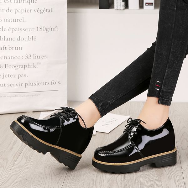 increased flat platform shoes woman patent leather sneakers women shoes lace up casual loafers ladies solid oxfords, Black
increased flat platform shoes woman patent leather sneakers women shoes lace up casual loafers ladies solid oxfords, Black