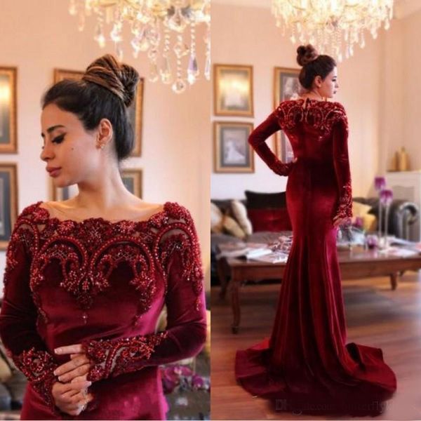 2020 elegant burgundy velvert mermaid prom dresses beads collar lace party gowns long sleeves evening gowns plus size custom prom dresses, Black
2020 elegant burgundy velvert mermaid prom dresses beads collar lace party gowns long sleeves evening gowns plus size custom prom dresses, Black