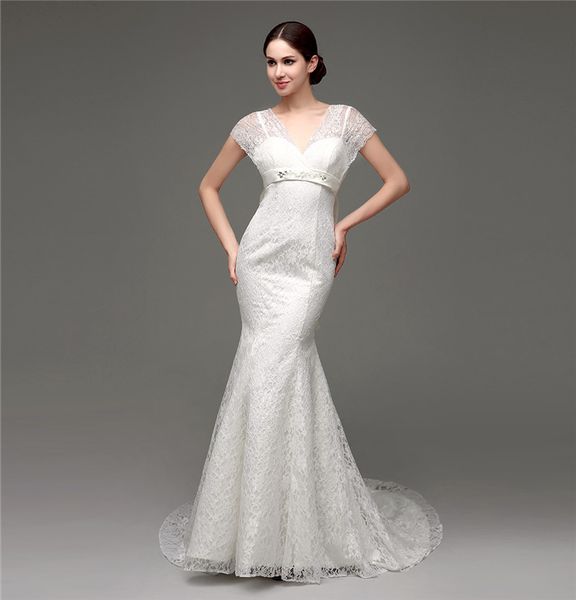 graceful v-neck ivory lace wedding dress with bow sash court train classy wedding dresses mermaid robes de mariée bridal dresses, White
graceful v-neck ivory lace wedding dress with bow sash court train classy wedding dresses mermaid robes de mariée bridal dresses, White