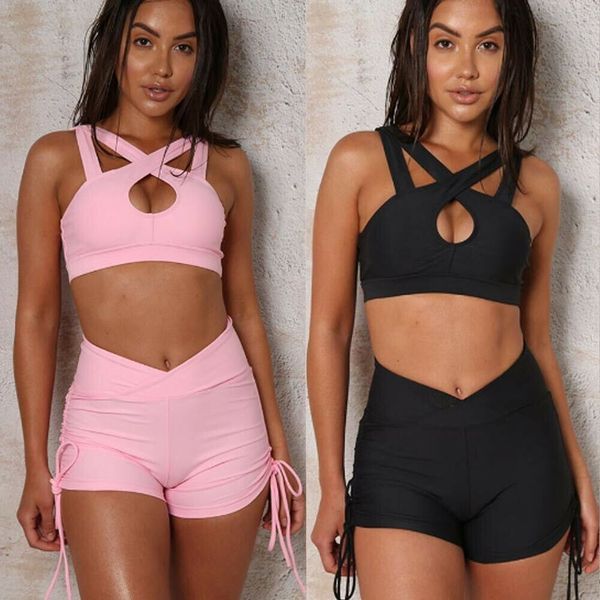 2019 new style fashion women solid set suit sleeveless bandage casual hollow out high waist clothing, White
2019 new style fashion women solid set suit sleeveless bandage casual hollow out high waist clothing, White