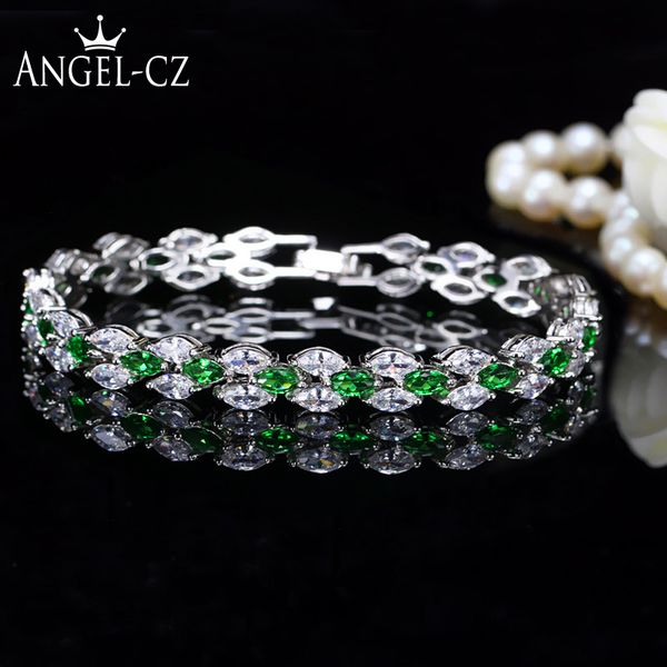 angelcz perfect leaf cut cz bangle jewelry beautiful silver color women tennis bracelets with natural green stones ab104, Black
angelcz perfect leaf cut cz bangle jewelry beautiful silver color women tennis bracelets with natural green stones ab104, Black