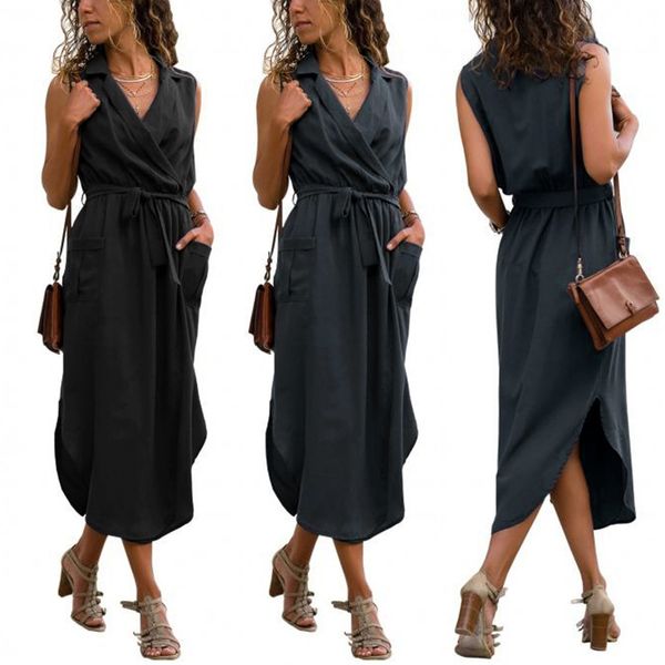 chamsgend summer dress 2019 new solid pockets dress casual sleeveless v neck turn down collar tie up robes long dresses apr29, Black;gray
chamsgend summer dress 2019 new solid pockets dress casual sleeveless v neck turn down collar tie up robes long dresses apr29, Black;gray