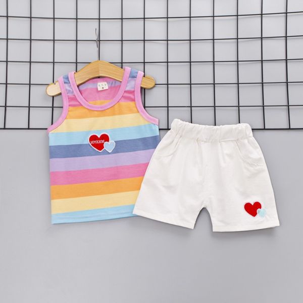 2pcs / set младенца лета девушок мальчиков вскользь рукавов радуги полосатый сердце печати жилет футболки топы + шорты, White
2pcs / set младенца лета девушок мальчиков вскользь рукавов радуги полосатый сердце печати жилет футболки топы + шорты, White