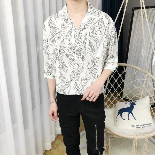 fashion leaf printed shirt men seven-cent sleeve suit collar cool personality korean style casual mens shirts camisa streetwear, White;black
fashion leaf printed shirt men seven-cent sleeve suit collar cool personality korean style casual mens shirts camisa streetwear, White;black