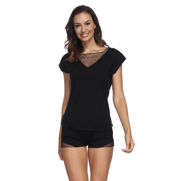women pajamas set mesh patchwork sleeveless v-neck loose t-shirt casual pyjama with shorts suit modal sleepwear nightie summer, Blue;gray
women pajamas set mesh patchwork sleeveless v-neck loose t-shirt casual pyjama with shorts suit modal sleepwear nightie summer, Blue;gray