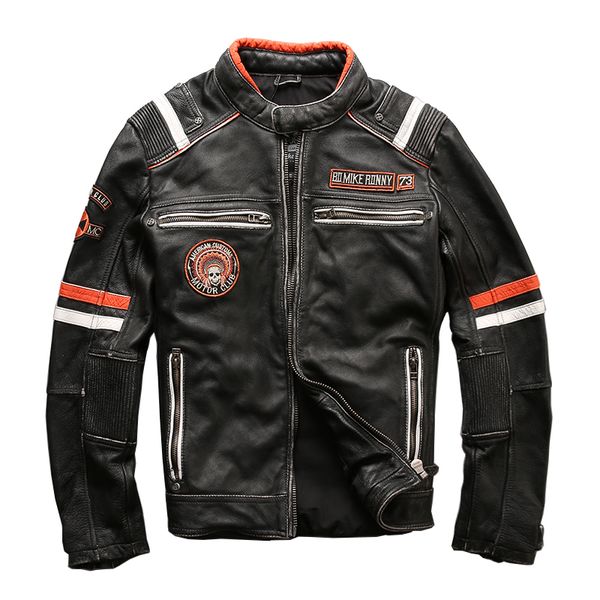 

men's cow leather outwear mens cowhide genuine leather vintage rider jacket nl-1628, Black