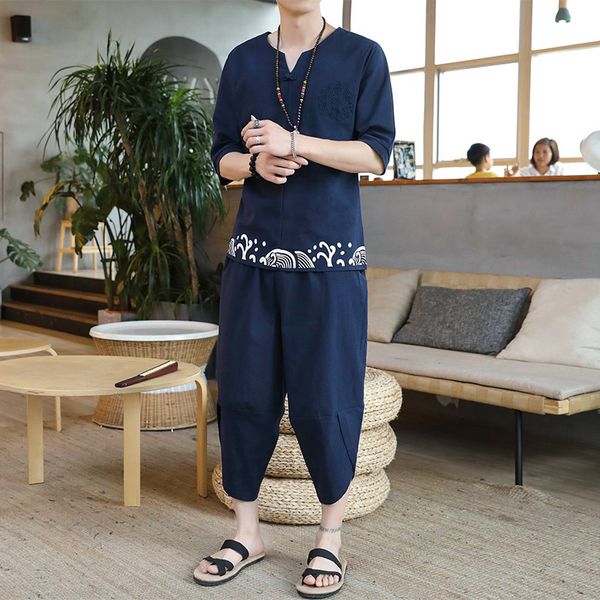 mens designer chinese style embroidery v-neck plate buckle cotton linen five-point short-sleeved t-shirt capri pants suit male, Gray
mens designer chinese style embroidery v-neck plate buckle cotton linen five-point short-sleeved t-shirt capri pants suit male, Gray