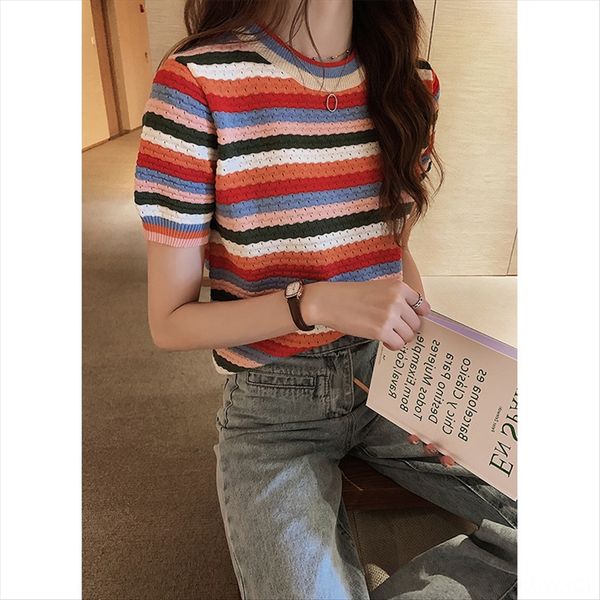 2019 радуг футболки свитер полосатого шелк льда свитер женщины короткий рукав футболка свободный рукав половины базы сверху, White
2019 радуг футболки свитер полосатого шелк льда свитер женщины короткий рукав футболка свободный рукав половины базы сверху, White