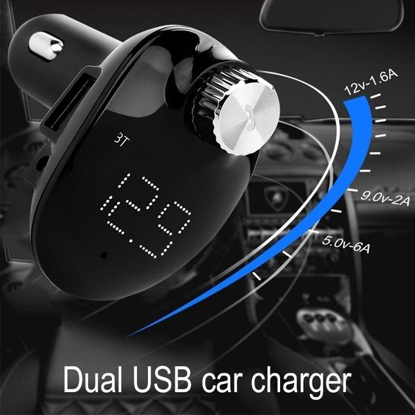 

12v-24v 3.1a mic fm transmitter universal tf card dual usb smart music bluetooth car kit mp3 handsfree