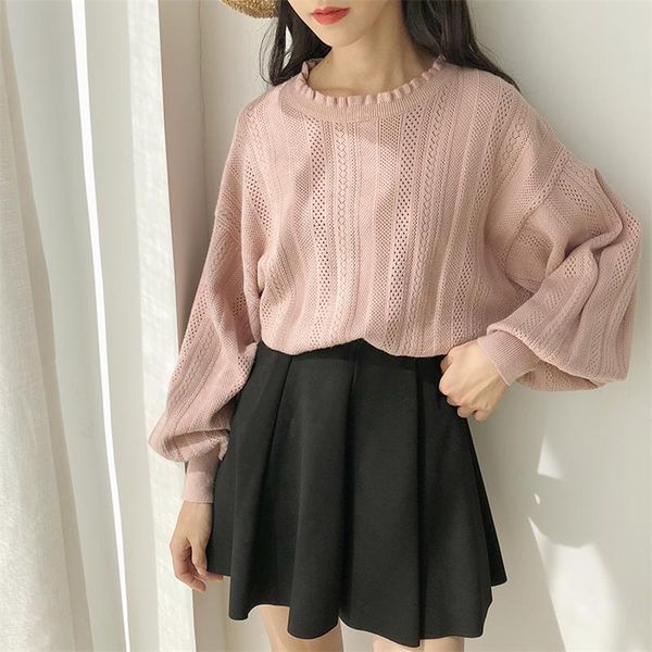 2019 new arrival women's spring sweet style fashion knitted sweaters girl's loose lantern sleeve pullovers sweater, White;black 
2019 new arrival women's spring sweet style fashion knitted sweaters girl's loose lantern sleeve pullovers sweater, White;black