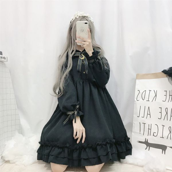 japanese black dark girl lolita sweet fairy dress long flare sleeve ruffled bow tie mini cos dress a line kawai maid party, Black;gray
japanese black dark girl lolita sweet fairy dress long flare sleeve ruffled bow tie mini cos dress a line kawai maid party, Black;gray