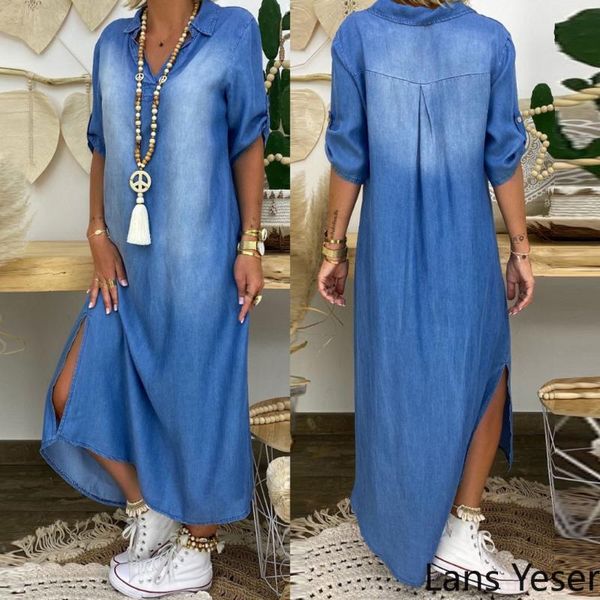 women fashion summer casual jeans dress short sleeve solid denim sundress turn down collar mini party dress, Black;gray
women fashion summer casual jeans dress short sleeve solid denim sundress turn down collar mini party dress, Black;gray