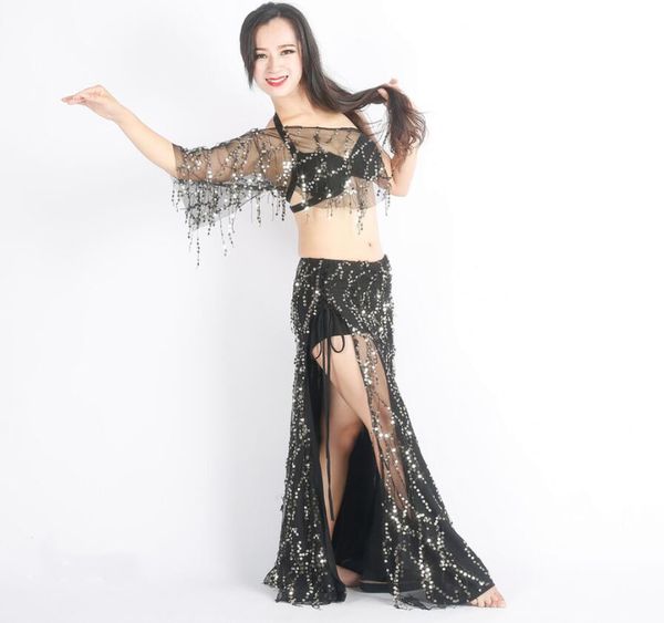 sell women sequin tassel dance costume women butterfly sleeve 2 piece belly dance skirt side slit practice wear black, Black;red 
sell women sequin tassel dance costume women butterfly sleeve 2 piece belly dance skirt side slit practice wear black, Black;red