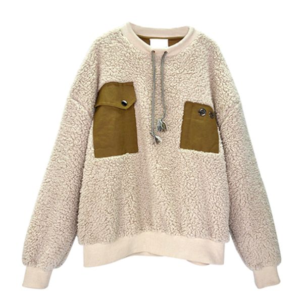 2019 autumn winter new fake lamb wool spliced sweatshirt women classic o-neck pokets street chic faux fur pullover femme, White;black
2019 autumn winter new fake lamb wool spliced sweatshirt women classic o-neck pokets street chic faux fur pullover femme, White;black