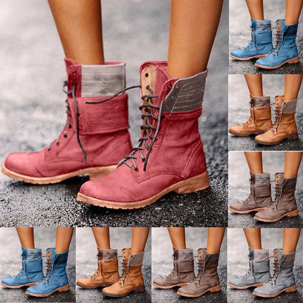 women ladies square heel middle tube lace up boots knight shoes, Black