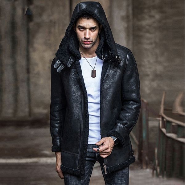 new mens brown shearling jacket long fur coat hunting leather jacket hooded sheepskin coat thick mens winter coats, Black
new mens brown shearling jacket long fur coat hunting leather jacket hooded sheepskin coat thick mens winter coats, Black