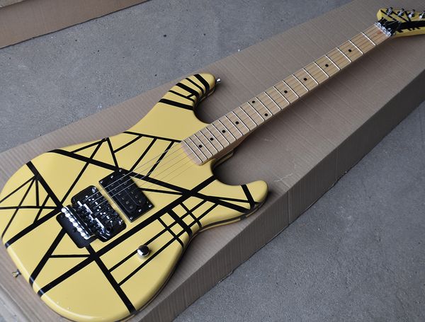 wholesale factory custom yellow electric guitar with black strips,double rock,chrome hardware,h pickup 0524
wholesale factory custom yellow electric guitar with black strips,double rock,chrome hardware,h pickup 0524