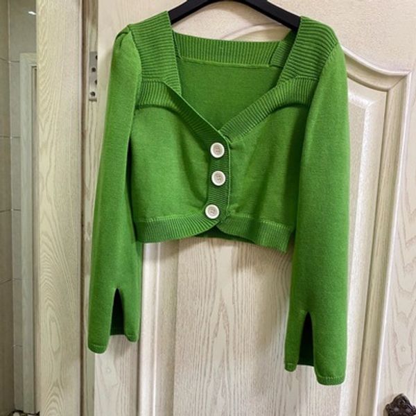 women sweater 2020 spring / summer new square collar long sleeve button-down green knitted women's shirt, White;black
women sweater 2020 spring / summer new square collar long sleeve button-down green knitted women's shirt, White;black