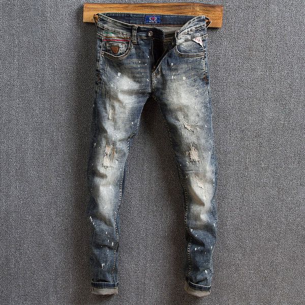 итальянский стиль мода мужчины джинсы краска ретро промытый slim fit рваные джинсы мужчины уличная хип-хоп разрушенный дизайнер homme, Blue
итальянский стиль мода мужчины джинсы краска ретро промытый slim fit рваные джинсы мужчины уличная хип-хоп разрушенный дизайнер homme, Blue