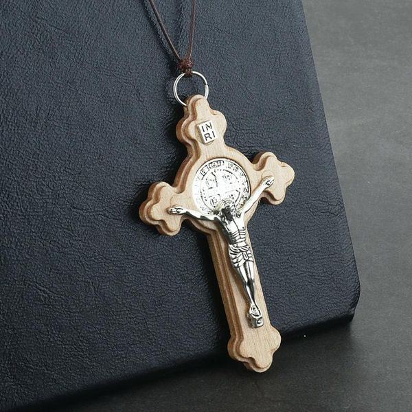 large catholic latin cross pendant necklace adjustable leather rope chains cross crucifix necklace for men wooden inri jewelry, Silver
large catholic latin cross pendant necklace adjustable leather rope chains cross crucifix necklace for men wooden inri jewelry, Silver