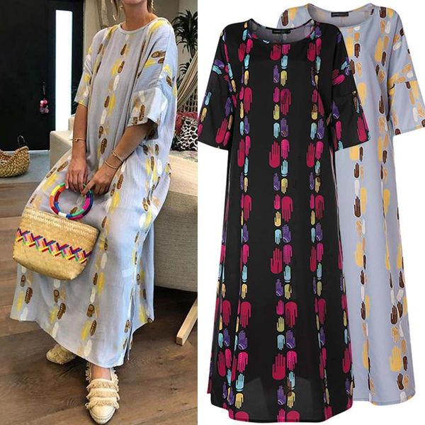 vintage print summer dress for women celmia 2019 fashion half sleeve split maxi long dress casual loose beach vestidos plus size, Black;gray
vintage print summer dress for women celmia 2019 fashion half sleeve split maxi long dress casual loose beach vestidos plus size, Black;gray