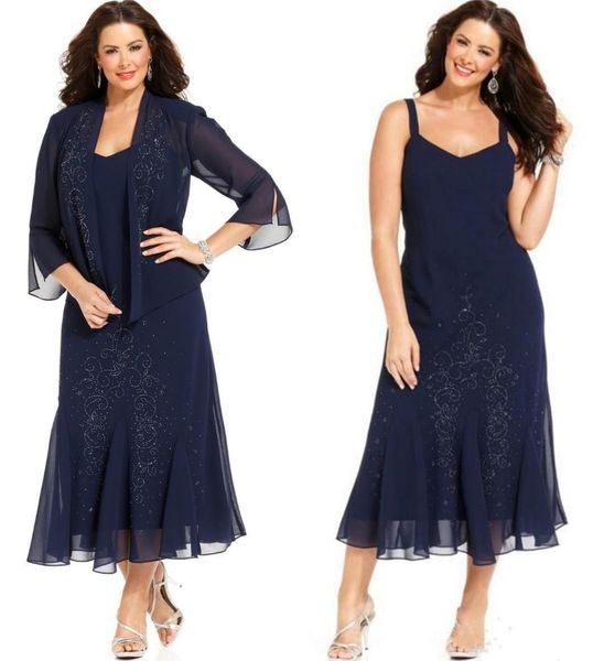 plus size elegant navy blue chiffon tea length mother of the bride dress with jacket 3/4 sleeves mother party dresses mother formal wear, Black;red
plus size elegant navy blue chiffon tea length mother of the bride dress with jacket 3/4 sleeves mother party dresses mother formal wear, Black;red