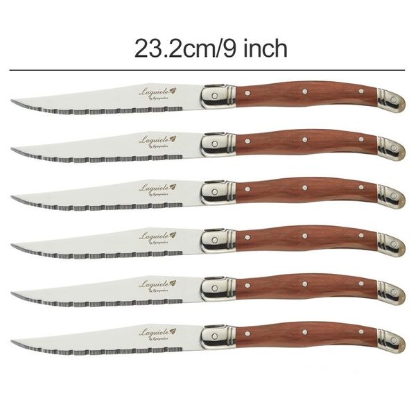 6pcs 9inch laguiole style steak knifes stainless steel japanese flatware wood dinner knives in black giftbox restaurant supply
6pcs 9inch laguiole style steak knifes stainless steel japanese flatware wood dinner knives in black giftbox restaurant supply