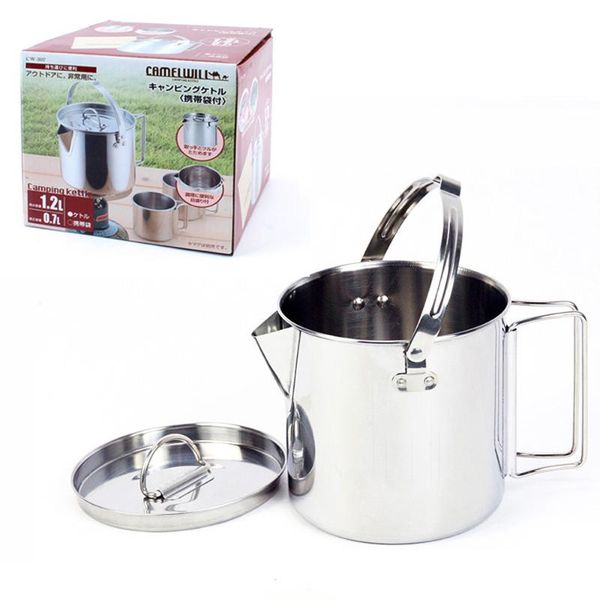 1.2l outdoor stainless steel kettles mountaineering camping portable boil water hanging pot soup coffee tableware 
1.2l outdoor stainless steel kettles mountaineering camping portable boil water hanging pot soup coffee tableware
