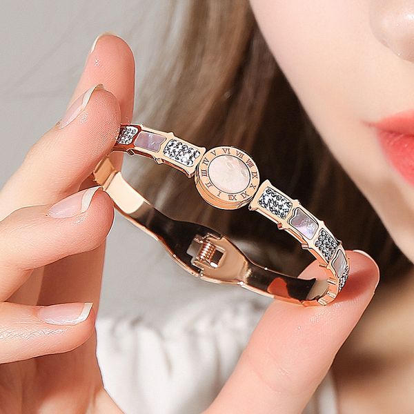 luxury female titanium steel rome numerals shell bangle fashion jewelry rose gold bracelet crystal concise wristlet jewel women, Black
luxury female titanium steel rome numerals shell bangle fashion jewelry rose gold bracelet crystal concise wristlet jewel women, Black
