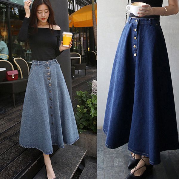 denim high waist women long jean skirts harajuku a line ladies skirt vintage spring autumn ankle length single breasted bottom, Black;gray
denim high waist women long jean skirts harajuku a line ladies skirt vintage spring autumn ankle length single breasted bottom, Black;gray
