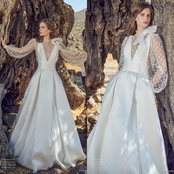 2020 elegant wedding dresses ruffles a line high collar sweep train satin beach bridal gowns custom made bohemia robes de mariée, White
2020 elegant wedding dresses ruffles a line high collar sweep train satin beach bridal gowns custom made bohemia robes de mariée, White