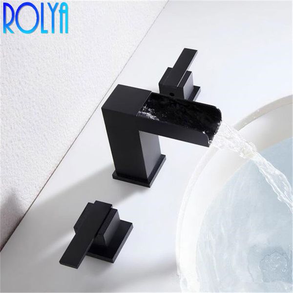 rolyablack 3-hole basin faucet waterfall solid brass construction dual handles 8 inch widespread bathroom sink tap mixer set
rolyablack 3-hole basin faucet waterfall solid brass construction dual handles 8 inch widespread bathroom sink tap mixer set