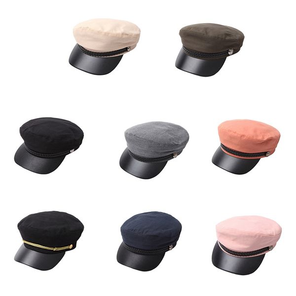 fashion pu leather military hat autumn sailor hats for women men black grey flat female travel cadet hat captain cap, Blue;gray
fashion pu leather military hat autumn sailor hats for women men black grey flat female travel cadet hat captain cap, Blue;gray