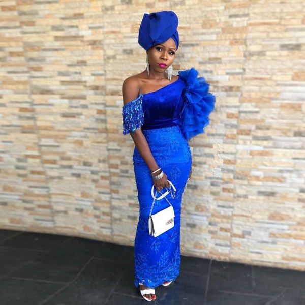 aso ebi mermaid prom dresses one shoulder ruffles tassel ankle length african mermaid evening gowns royal blue dubai party dress, Black
aso ebi mermaid prom dresses one shoulder ruffles tassel ankle length african mermaid evening gowns royal blue dubai party dress, Black