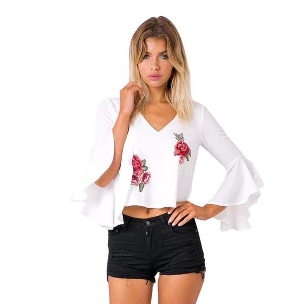 fashion blouse women casual flower shirt 201 9 women halter appliques rose loose flare sleeve casual shirt blouse, White
fashion blouse women casual flower shirt 201 9 women halter appliques rose loose flare sleeve casual shirt blouse, White