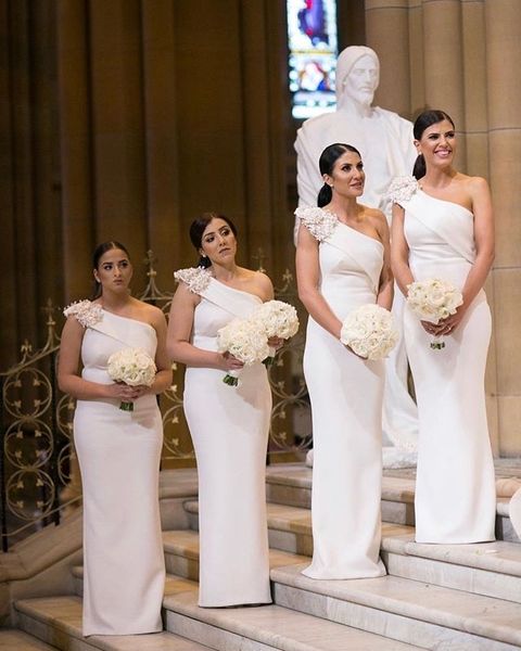 white satin bridesmaid dresses sheath one shoulder handmade flowers unique wedding guest dresses robe demoiselle d'honneur, White;pink
white satin bridesmaid dresses sheath one shoulder handmade flowers unique wedding guest dresses robe demoiselle d'honneur, White;pink