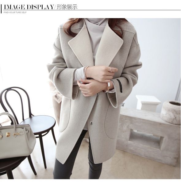 loose new long wool blend ladies coat single breasted solid women's jacket full sleeve korean womens fashion coat, Black 
loose new long wool blend ladies coat single breasted solid women's jacket full sleeve korean womens fashion coat, Black