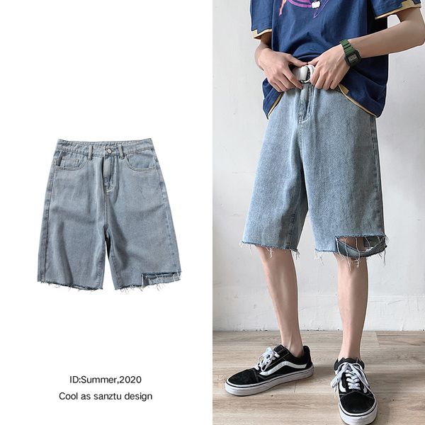 summer denim shorts men's fashion washed casual hole short jeans men streetwear hip-hop loose straight denim five-point pants, Blue
summer denim shorts men's fashion washed casual hole short jeans men streetwear hip-hop loose straight denim five-point pants, Blue