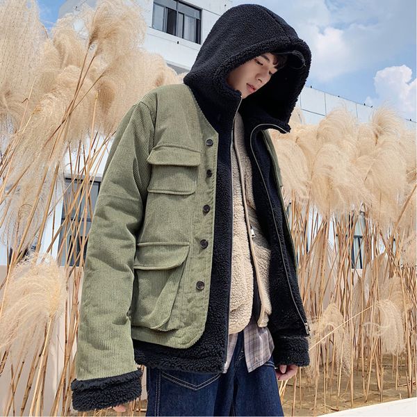 winter lamb hair corduroy jacket men's warm thick fashion arka men cross color casual hooded coat man wild loose cotton jacket, Black
winter lamb hair corduroy jacket men's warm thick fashion arka men cross color casual hooded coat man wild loose cotton jacket, Black