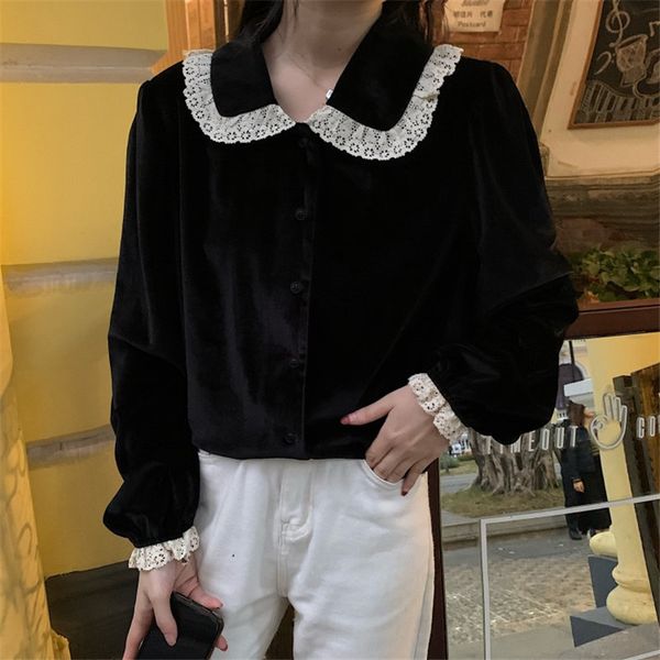 women's blouses & shirts alien kitty black lace velvet women loose office lady slim 2021 high waist short feminine chic all-match sweet, White
women's blouses & shirts alien kitty black lace velvet women loose office lady slim 2021 high waist short feminine chic all-match sweet, White
