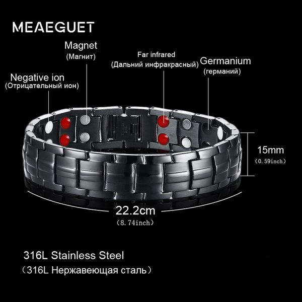 meaeguet tow row 4 health elements energy bracelet jewelry for men black stainless steel chain link magnet therapy bracelets, Golden;silver
meaeguet tow row 4 health elements energy bracelet jewelry for men black stainless steel chain link magnet therapy bracelets, Golden;silver